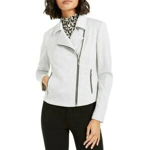 Bar III Women's Heather Grey Ponte-Knit Zip Closer Pocket Moto Jacket Size S